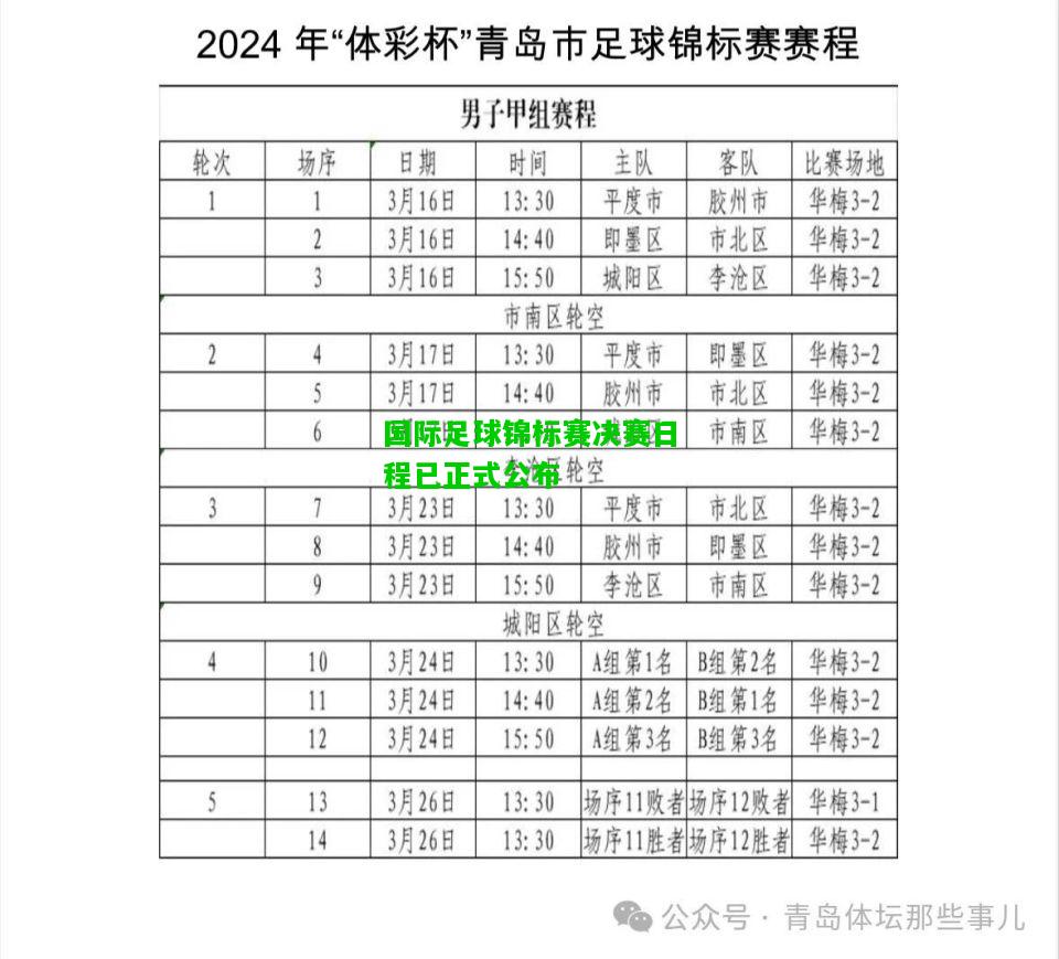 国际足球锦标赛决赛日程已正式公布